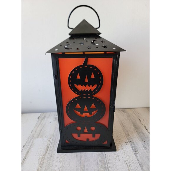 Large Halloween Lantern led pumpkin metal home decor light up - Picture 1 of 11